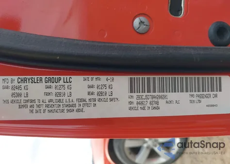 2010 Dodge Challenger R/T z USA, uszkodzony, nr VIN 2B3CJ5DT8AH200201